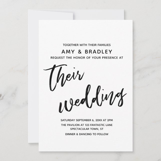 Casual Handwriting Simple Typography Wedding Invitation (Front)