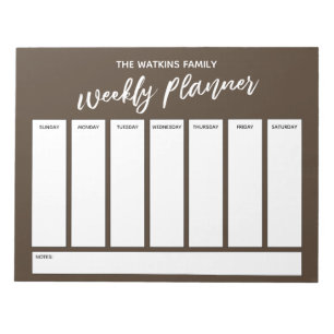 Casual Handwriting, Simple Weekly Planner Brown Notepad