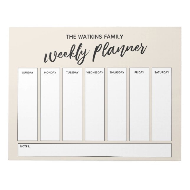 Casual Handwriting Simple Weekly Planner, Cream Notepad (Front)