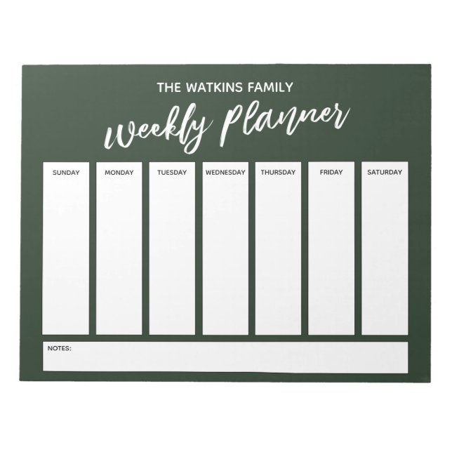 Casual Handwriting Simple Weekly Planner, Green Notepad (Front)