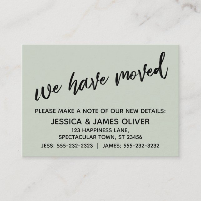 Casual Handwriting Simple We've Moved Sage Card (Front)