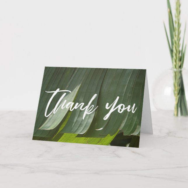 Casual Handwriting Thank You, Banana Leaf Photo Card (Front)