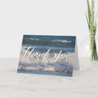 Casual Handwriting Thank You Crashing Ocean Waves