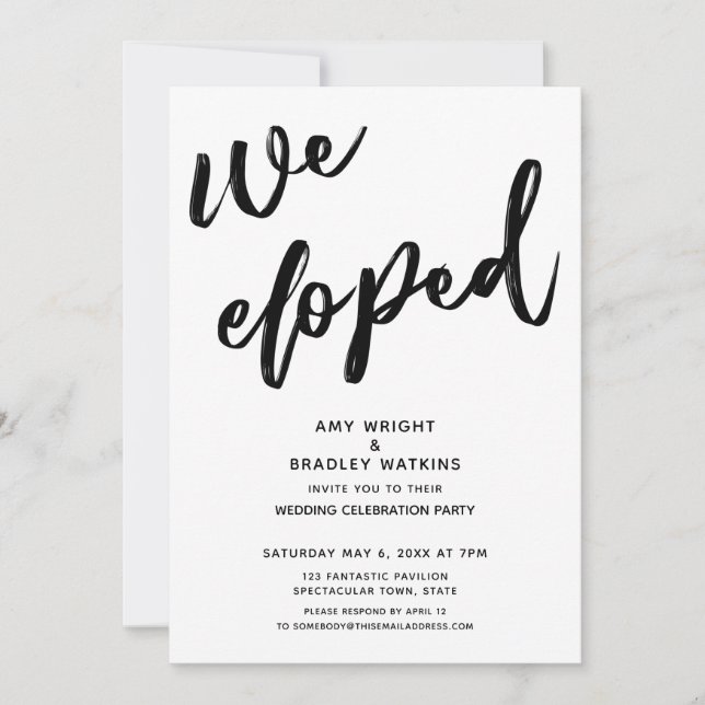 Casual Handwriting We Eloped Wedding Reception Invitation (Front)