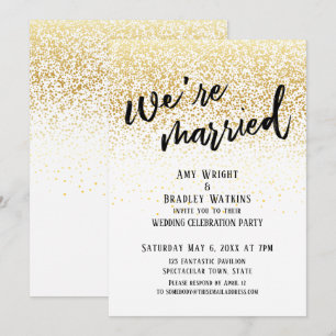 Casual Handwriting We're Married Gold Confetti Invitation