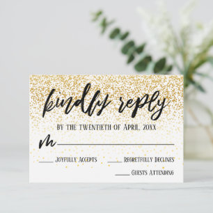 Casual Handwriting with Faux Gold Confetti Wedding RSVP Card