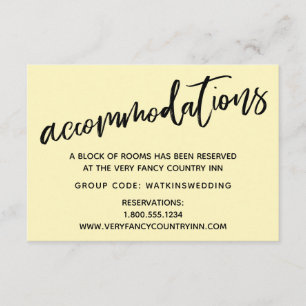Casual Handwriting Yellow Wedding Accommodations Enclosure Card