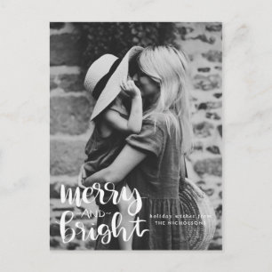 Casual Handwritten Merry and Bright Script Photo Postcard