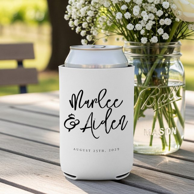 Casual Handwritten Personalised Wedding Can Cooler (Creator Uploaded)