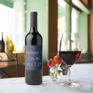 Casual Handwritten Typography Silver & Navy Wine Label