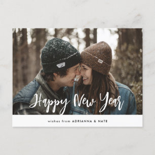 Casual Happy New Year Modern Script Couple Photo Holiday Postcard