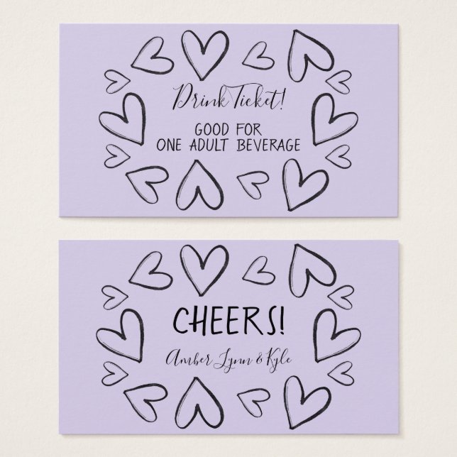 Casual Hearts, Black on Lavender Drink Tickets (Front & Back)