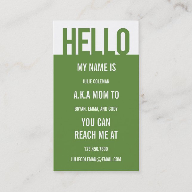 Casual Hello Mummy Card / Calling Card (Front)