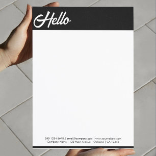 Casual Hello Script Black Border Company Promo Custom Letterhead