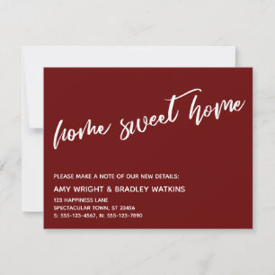 Casual Home Sweet Home New Address Burgundy Card