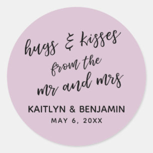 Casual Hugs & Kisses from the Mr and Mrs, Mauve Classic Round Sticker