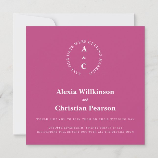 Casual initials photo pink save the date  invitation (Front)