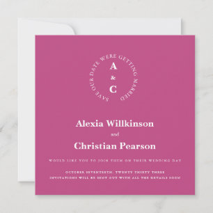 Casual initials photo pink save the date invitation