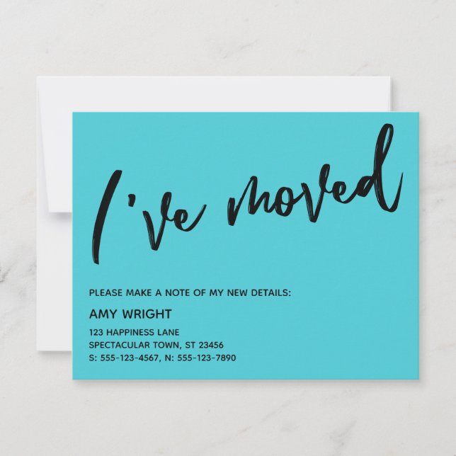 Casual I've Moved Turquoise New Address Card (Front)