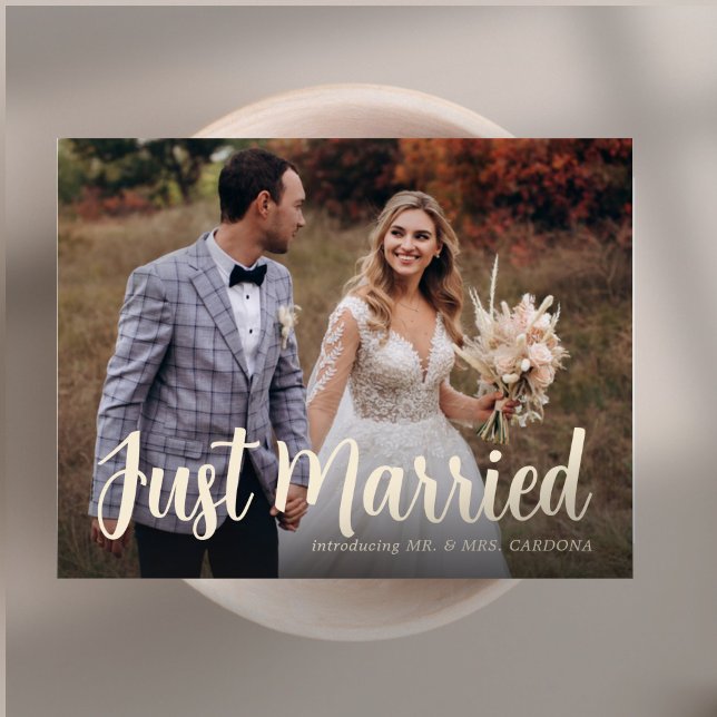 Casual Just Married Script Photo Announcement Postcard (Creator Uploaded)