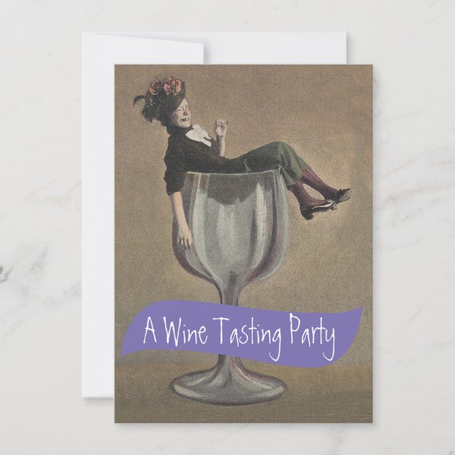 Casual Lady Wine Glass Tasting Party Invitations (Front)