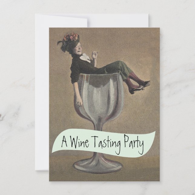 Casual Lady Wine Glass Tasting Party Invitations (Front)