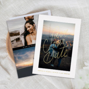 Casual Lettering Photo Save the Date Gold