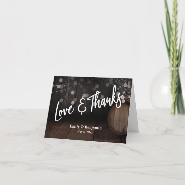 Casual Love & Thanks Wooden Barrel with Lights Thank You Card (Front)