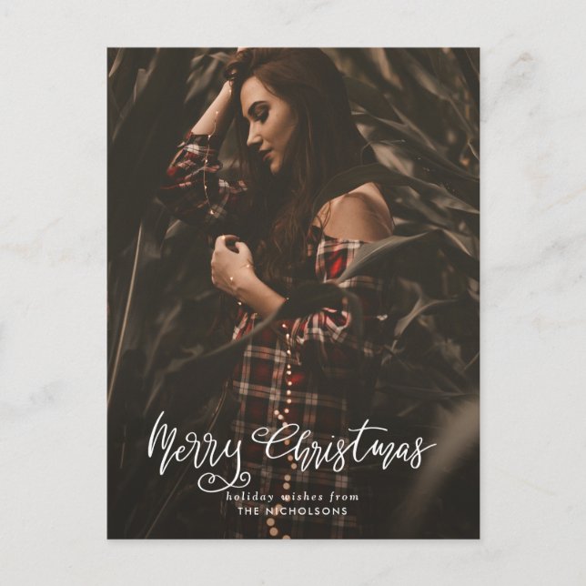 Casual Merry Christmas Script Photo Postcard (Front)