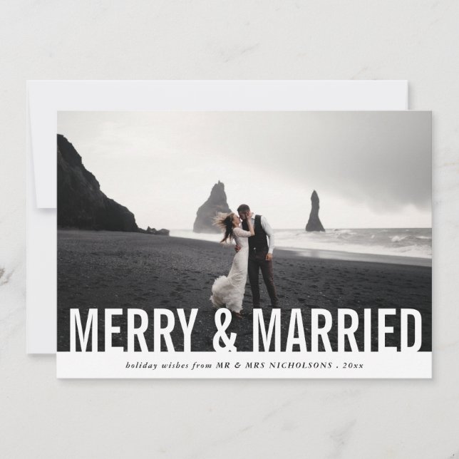 Casual Merry & Married | Modern Holiday Photo Card (Front)