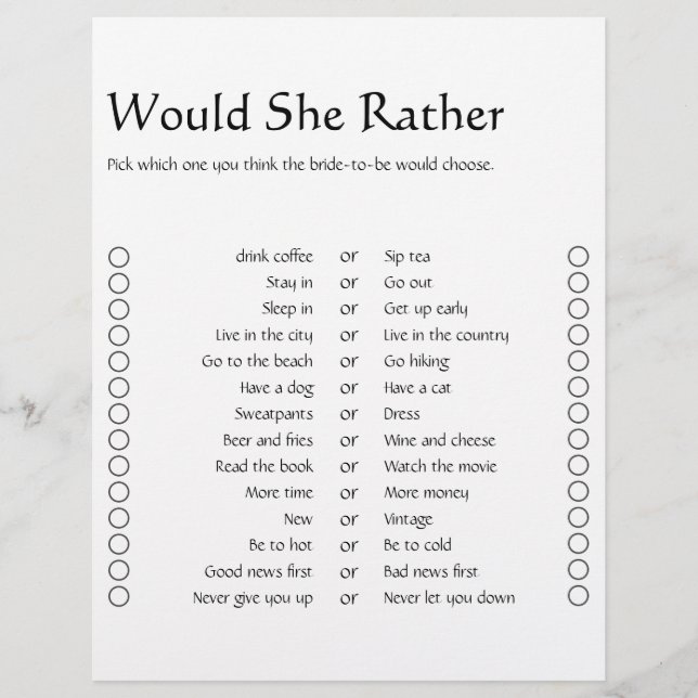 Casual Minimalist 2 Side Bingo Bridal Shower Games (Front)