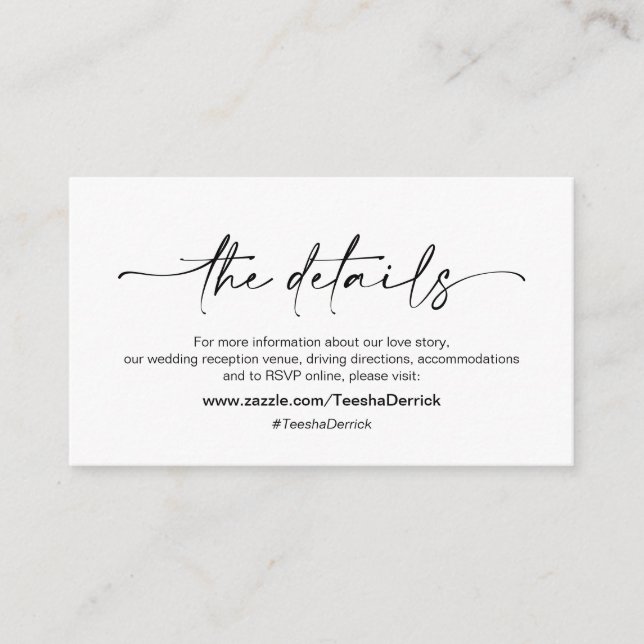 Casual Minimalist Black ink Pen, Wedding Details Enclosure Card (Front)