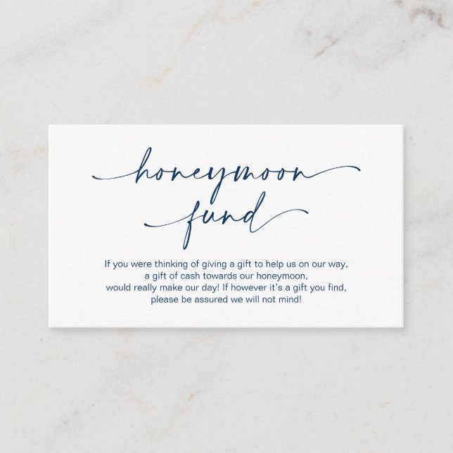 Casual Minimalist navy ink Pen, Honeymoon Wish Enclosure Card (Front)