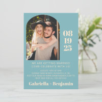 Casual Minimalist Photo Teal Blue Wedding
