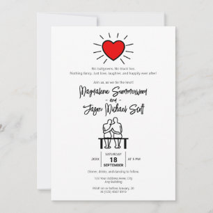 Casual Minimalist Red Heart Hand-Drawn Couple Invitation