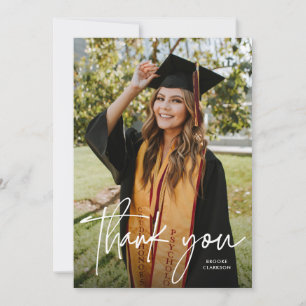 Casual Modern Calligraphy Script Photo Graduation Thank You Card