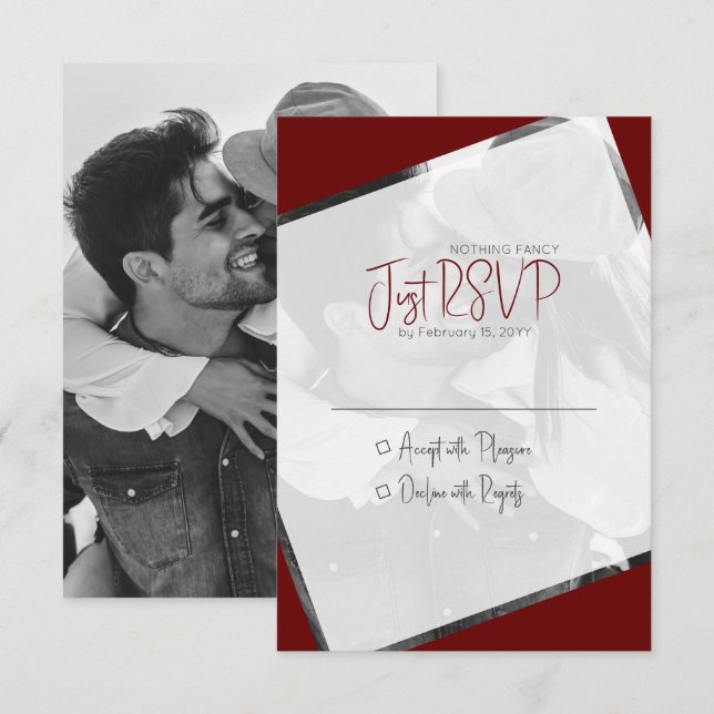 Casual Modern Minimalist Wedding Photo RSVP Card (Front/Back)