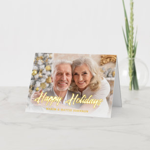 Casual Modern Script Happy Holidays Photo Foil Holiday Card