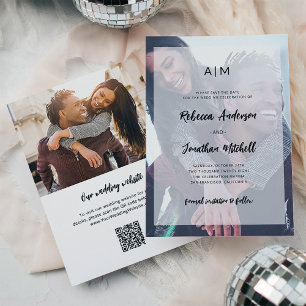 Casual Modern Script   Photo Overlay and QR Code Save The Date