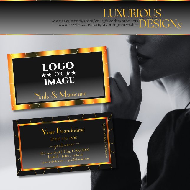 Casual Orange Frame Black Gradient add Logo Luxury Business Card (Creator Uploaded)