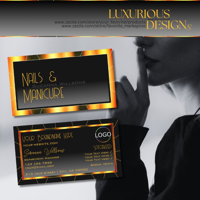 Casual Orange Frame Black Gradient with Logo Cool Business Card (Creator Uploaded)