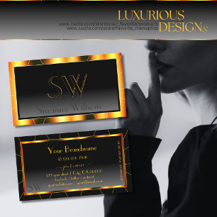 Casual Orange Frame Black Gradient with Monogram Business Card