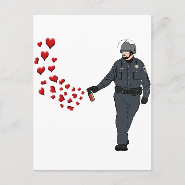 Casual Pepper Spray Cop with Hearts in Colour Postcard (Front)
