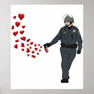 Casual Pepper Spray Cop with Hearts in Colour Poster