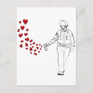 Casual Pepper Spray Cop with Hearts Postcard