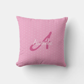 Casual Pink Tiny Dots Monogram  Cushion