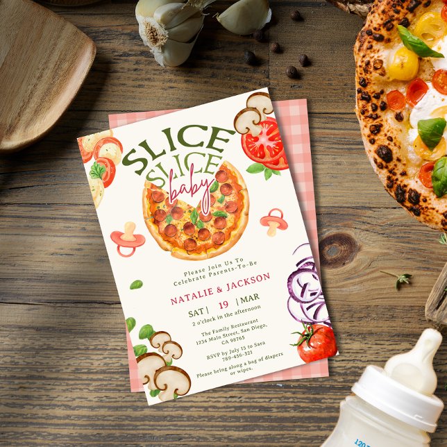 Casual Pizza Diaper Slice Slice Baby Shower Invitation (Playful Pizza Diaper Slice Slice Baby Shower Invitation)