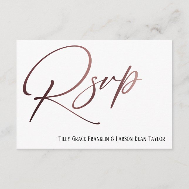 Casual Rose Gold Handwriting RSVP Song Request Enclosure Card (Front)