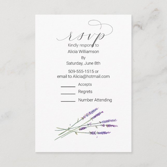 Casual RSVP card Lavender Watercolor (Front)