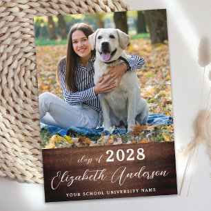 Casual Rustic Photo Wood Graduation Invitation